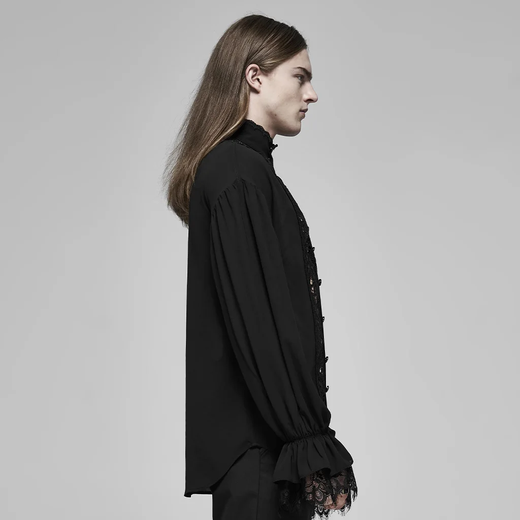 Мужская Прозрачная кружевная рубашка в стиле панк-рейв рококо Готическая блузка