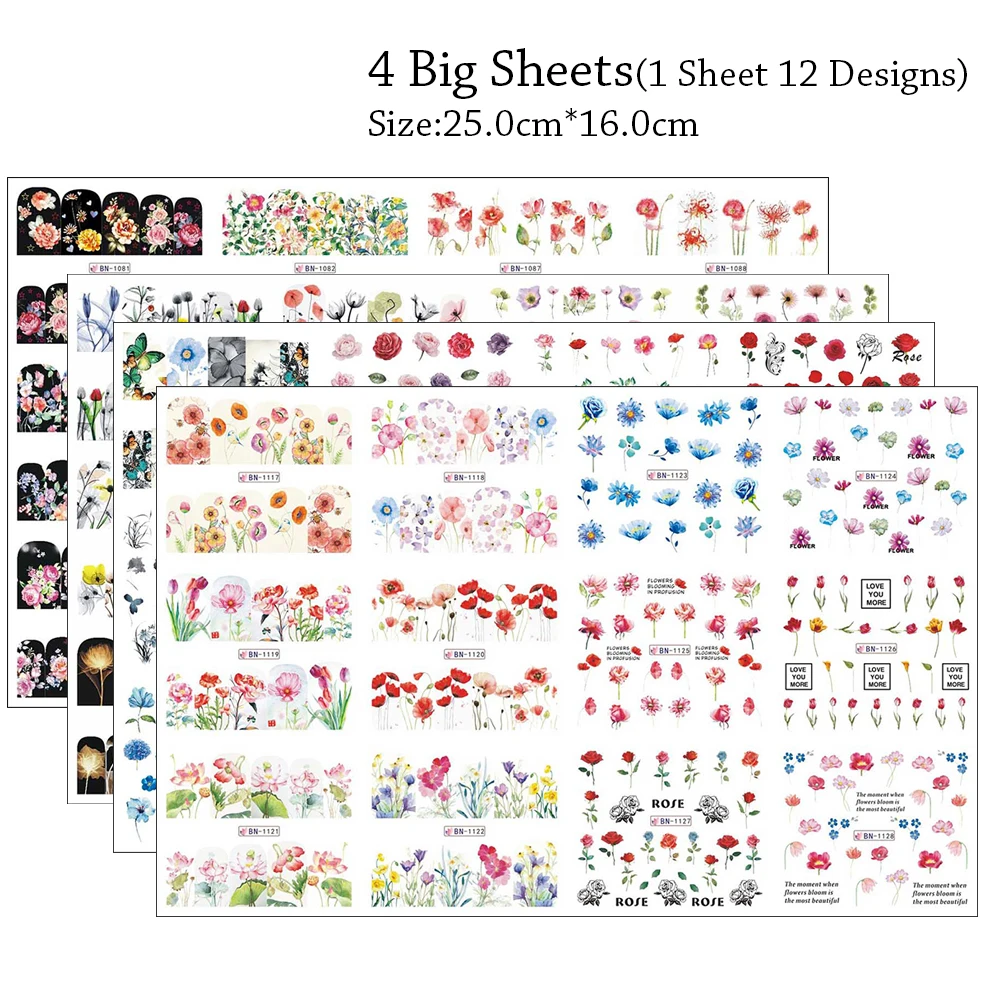 48 шт. декоративные наклейки для ногтей в виде цветов|Стикеры и наклейки| |