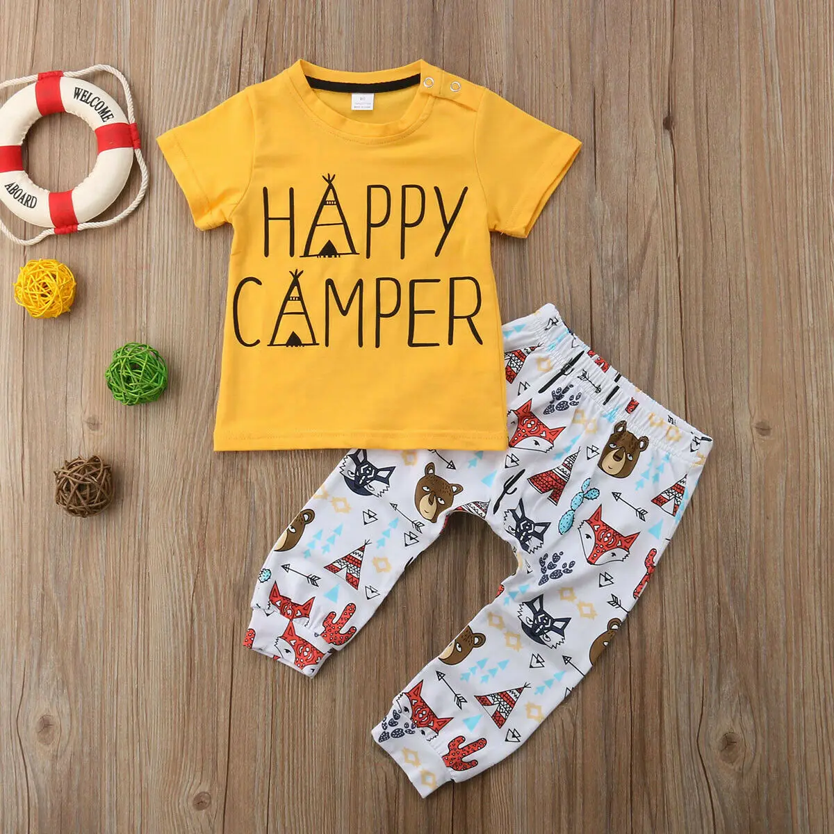 Футболки с короткими рукавами и принтом HAPPY CAMPER для детей от 0 до 24 месяцев Топы +