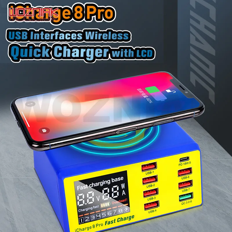 MECHANIC iCharge 8 Pro 8USB смарт зарядка QC 3 0 Беспроводная с ЖК дисплеем для быстрой