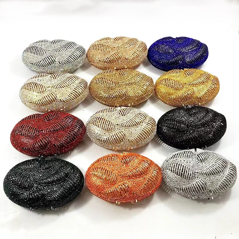 

11 Colors Silver/Orange/Blue/Yellow Evening Clutch Bag Wedding Purse Crystal Diamond Women Party Purses Oval Shape Mini Clutches