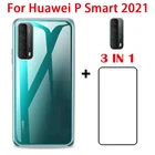3in1 Huawei P Smart 2021 чехол + камера + закаленное стекло защитная пленка для экрана для Y7A мягкая задняя крышка из ТПУ ультра тонкий силикон