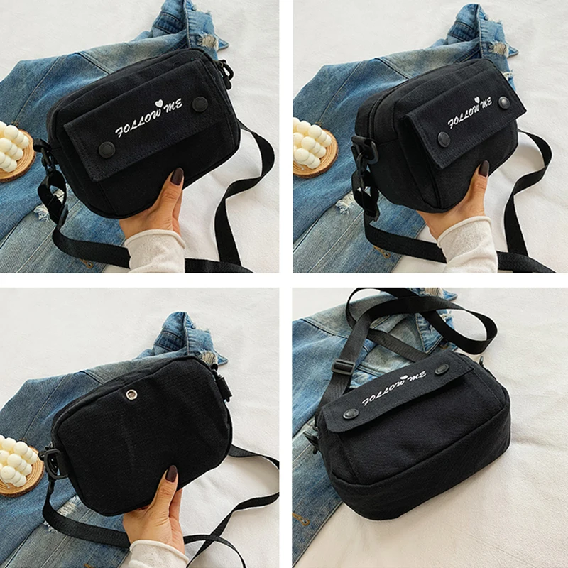 

Hot Fashion Solid Color Letter Printed Canvas Shoulder Crossbody Bags For Women Zipper Mini Purse Storage Messenger Bag