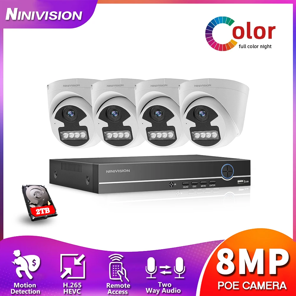 

Система видеонаблюдения H.265, 4 канала, 4K POE NVR, 8 Мп, двухстороннее аудио, HD IP-камера наблюдения