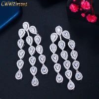 cwwzircons european and american cz long dangle drop tassel chandelier earrings for women brides wedding pageant jewelry cz869