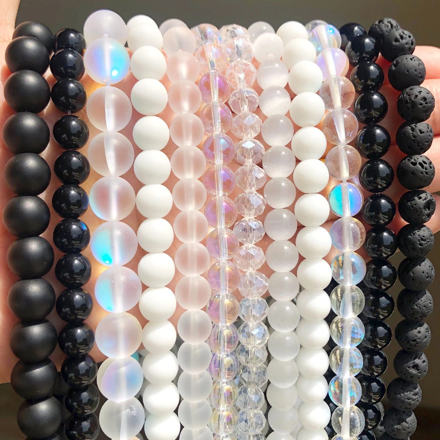 

Natural Stone Beads Black White Agates Crystal Glass Round Beads for Jewelry Making Needlwork DIY Bracelet Necklace 4-12mm Perle