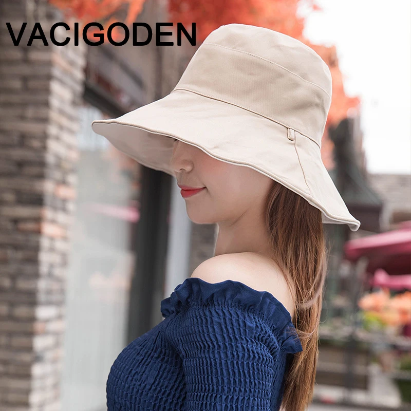 

VACIGODEN Women Fashion Reversible Minimalist Bucket Hat Soild Sunbonnet Fedoras Outdoor Chapeau Fisherman Cap De Pescado Gorros