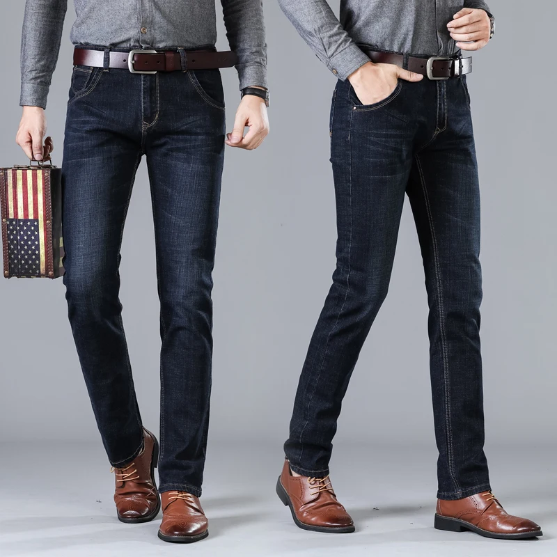Деловые мужские джинсы брюки 2021 новые модные прямые Slim Fit классический Стиль