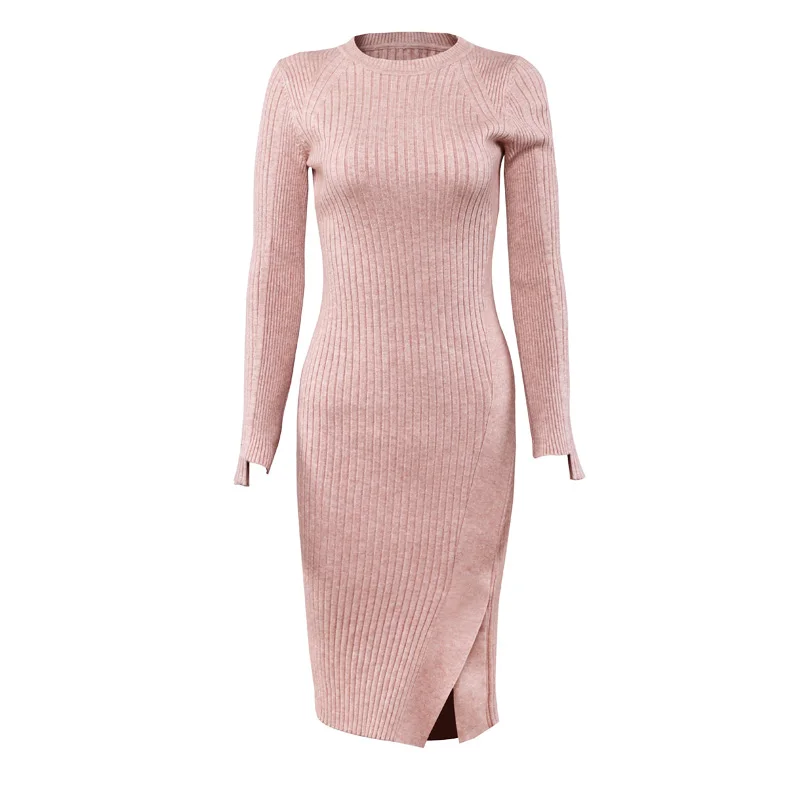 Осеннее трикотажное платье женские свитера элегантный женский свитер с разрезом