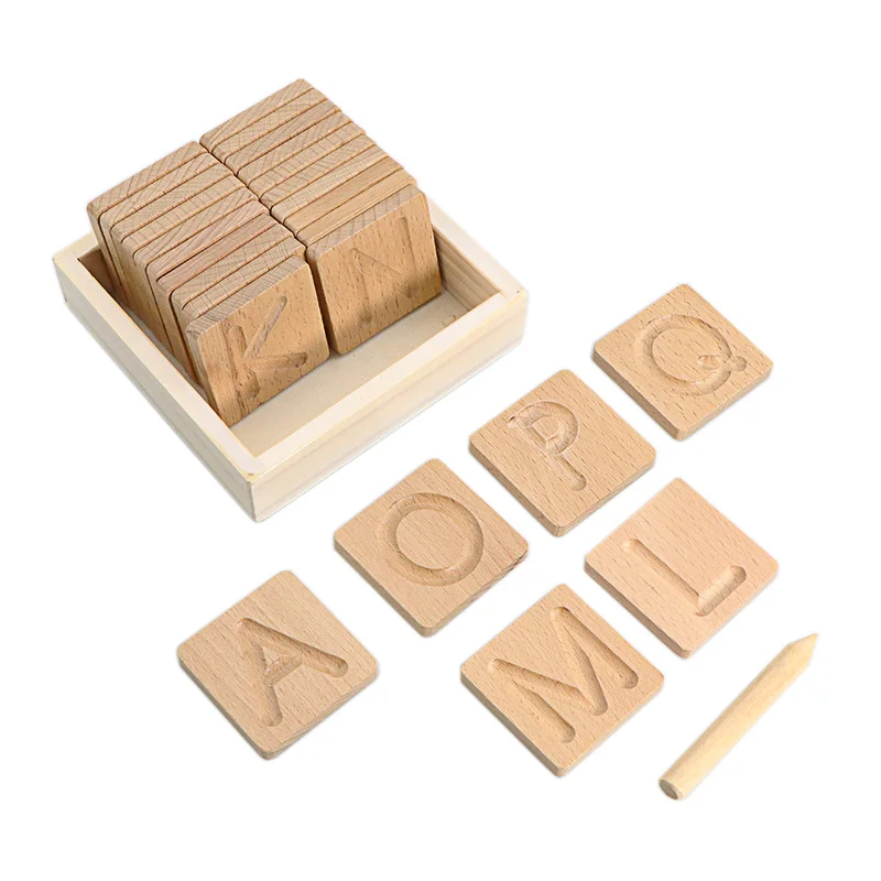 

26 шт. деревянная доска для письма с английским алфавитом с деревянной коробкой обучающая игрушка доска для Письма Алфавит трек для обучения...