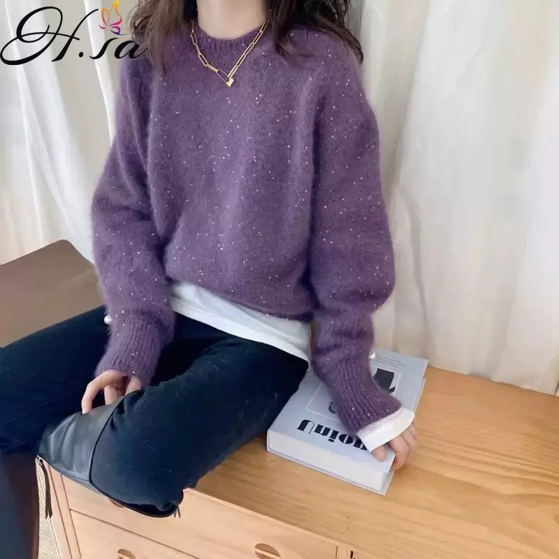 

Женский вельветовый свитер Hsa, шерстяной пуловер с изображением звездного неба, енота, оверсайз, плотный, теплый, мохеровый, Осень-зима 2021