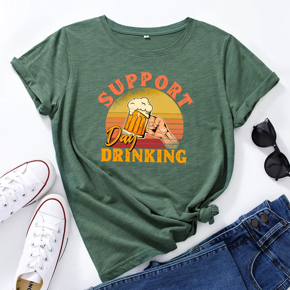 

Beer Letter Print T Shirt Women Short Sleeve O Neck Loose Tshirt 2021 Summer Women Tee Shirt Tops Camisetas Mujer