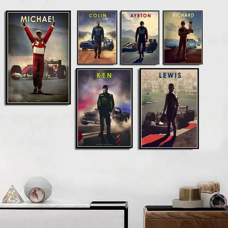 

Hot Driver Ayrton Senna Michael Richard Retro Room Living Sofa Wall Art Home Room Decor Picture Quality Canvas Painting Poster