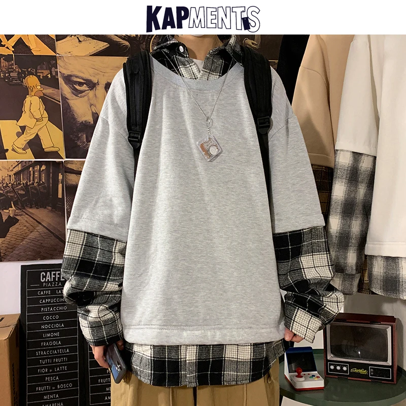 

KAPMENTS Vintage Men Plaid Patchwork Hoodies 2022 Pullover Mens Streetwear Hip Hop Oversize Sweatshirts Male Harajuku Hoodie 5XL