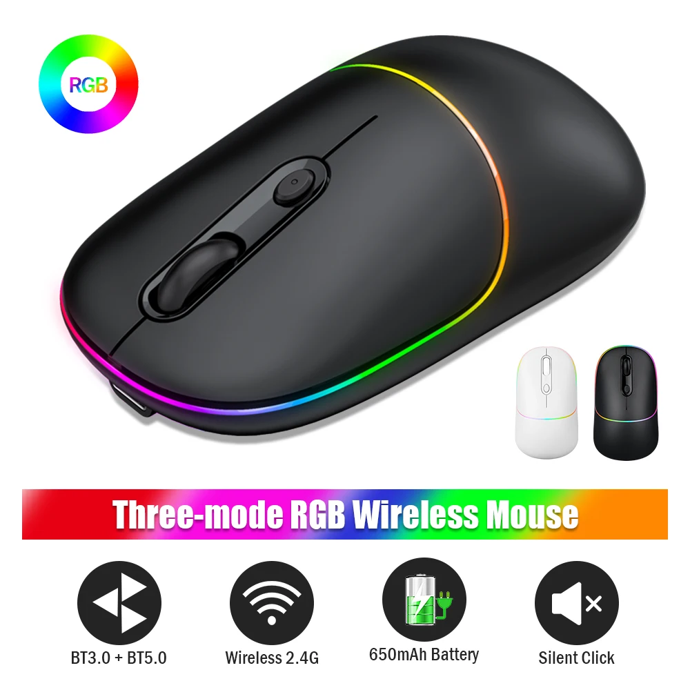 

RGB Wireless Mouse Rechargeable Silent Wireless Bluetooth Mouse with 3 Modes (Bluetooth 5.0/3.0 + 2.4G) for Laptop Desktop Windo
