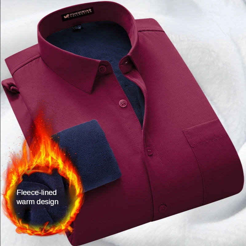Winter Warm Shirts Men's Clothes Plush Thickened Tooling Tops Long Sleeve Button Up Shirt Business Non Iron Large White Shirts