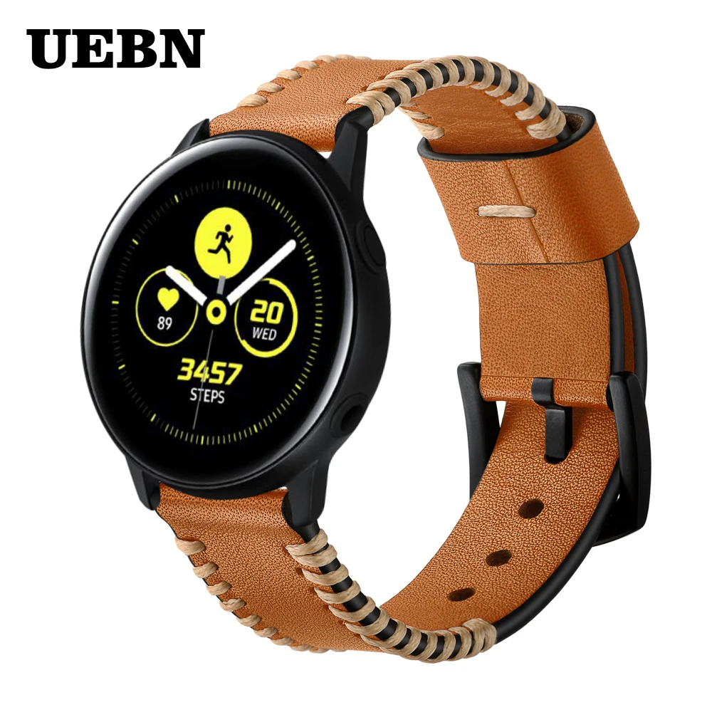 Ремешок UEBN кожаный для Samsung Galaxy Watch Active 2 браслет galaxy watch 42 мм amazfit bip samrt 20 мм|Ремешки
