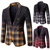blazer men 2021spring and autumn new fashion casual men patchwork color plaid slim business casual blazer for men