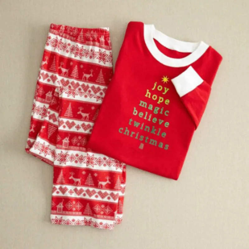 Рождественский комплект для всей семьи пижамы с длинными рукавами украшенные буквами комплекты счастливого рождества на маму и папу красные с надписями QZ025