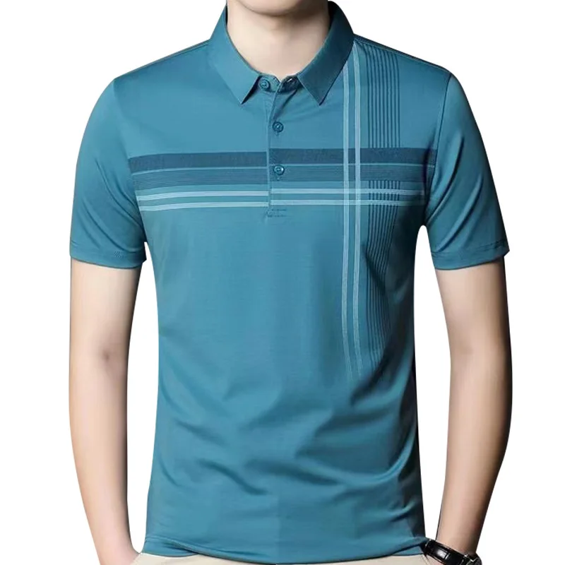 

2021 summer men's short sleeve polo shirt Lapel loose stripe T-shirt business leisure half sleeve T-shirt