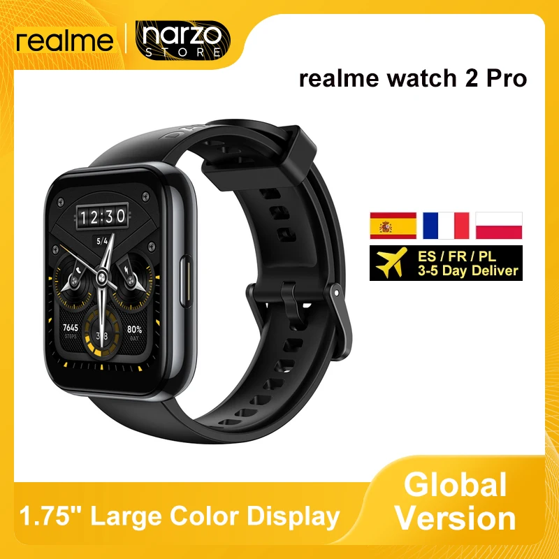 Realme Watch 2 Pro Smart Watch глобальная версия 1,75 "Дисплей уровень кислорода в крови 90 спортивных режимов IP68 Водонепроницаемый GPS для ios и Android