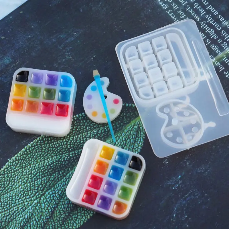 

Handmade Palette Pigment Brush Resin Mold Paint Tray Box Keychain Pendant Epoxy Resin Casting Mold Jewelry Making Tool