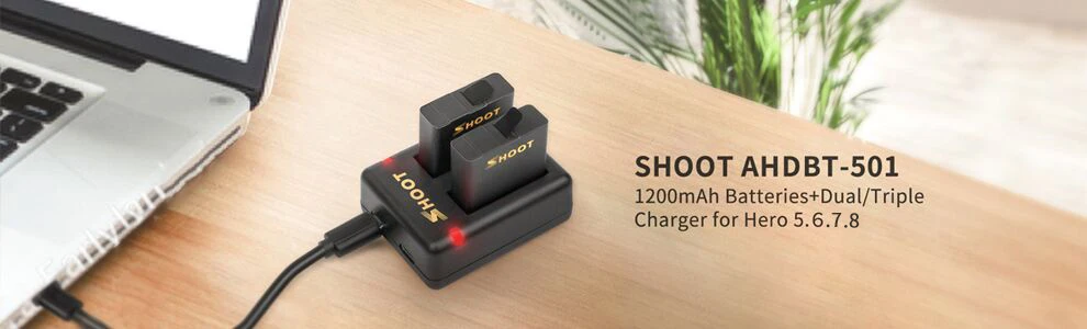 Зарядное устройство с двумя портами для камеры GoPro Hero 8, 7, 6, 5, 2 шт., аккумулятор 1220 мАч, сменный аксессуар для камеры GoPro 8, 7, 6, 5