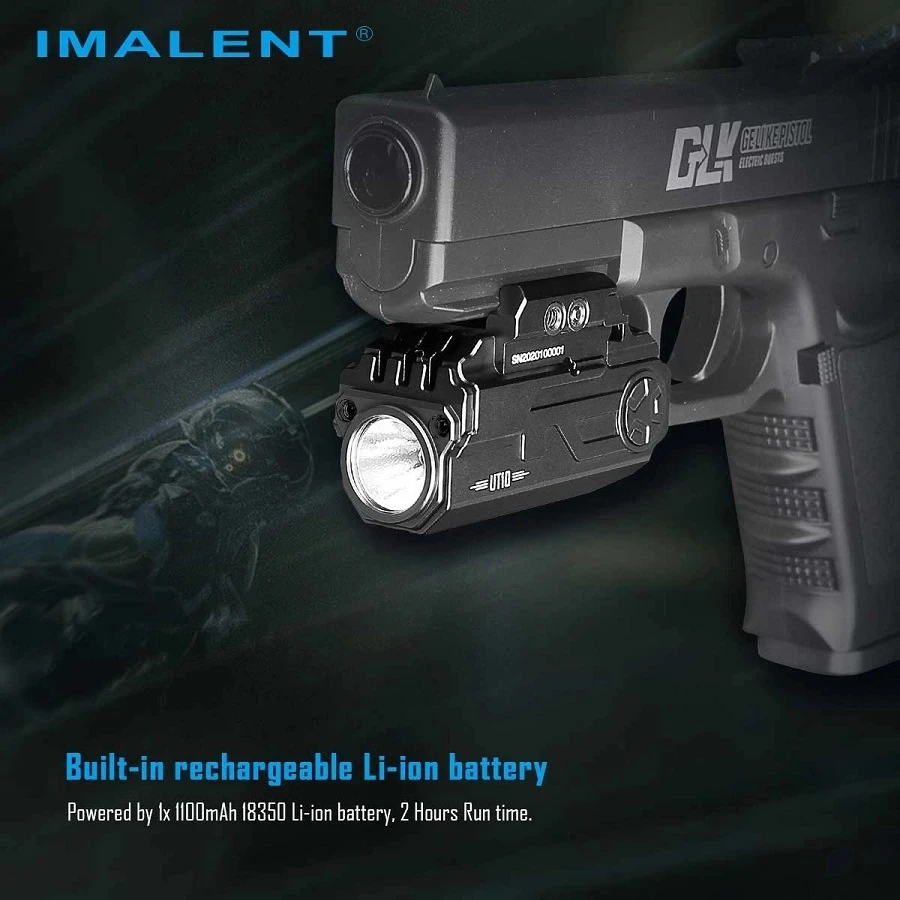 IMALENT UT10 Gun Flashlight Cree XP-L HI 1160LM Rechargeable LED Flashlight for Picatinny Rail and Glock Guide Rail enlarge