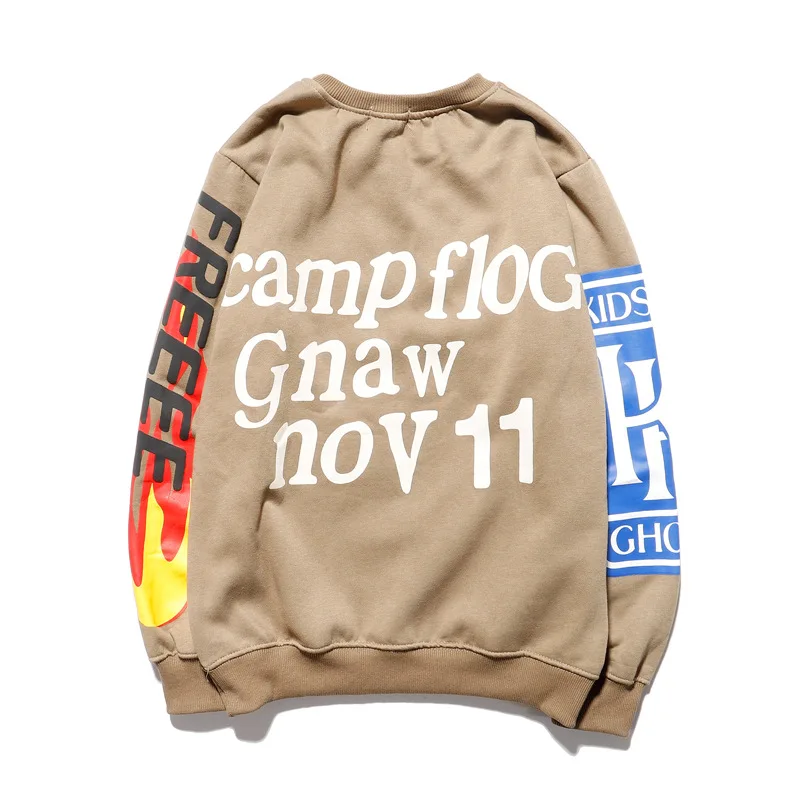 

KANYE Smiley Flame Print Round Neck Sweatshirt Men and Women Plus Velvet Streetwear Stranger Things Hoodie Pullover Mens Hoodies