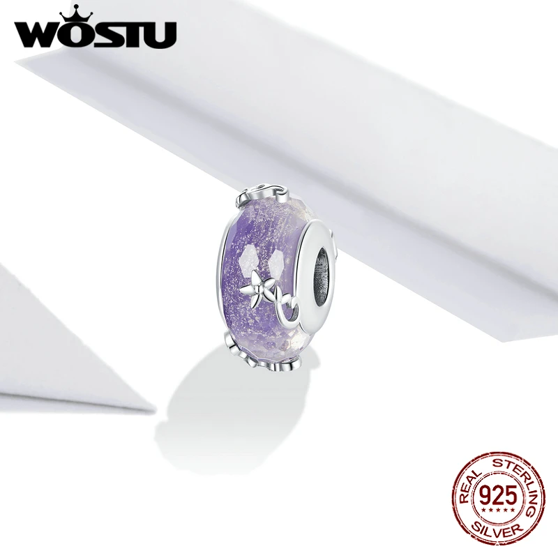 

Wostu New Arrival 925 Sterling Silver Dream Beads Purple Glass Purple Zircon Charm fit Original Bracelet Bangle Making FIC1797