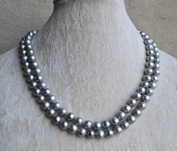 Precio Collar De Perlas Grises Para Mujer, 2 Filas, Perlas Auténticas De Agua Dulce, Joyería De Moda Para Cumpleaños Y Boda, Regalo Para Mujer Encantador