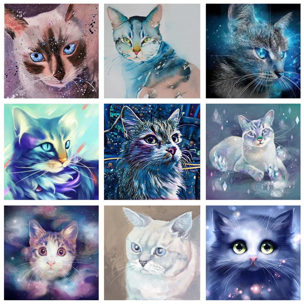 

Full Round Drill Diamond Painting Animal Cat Paint with Diamond Inlaid Resin Embroidery Craft Cross stitch Wall Home Decoration