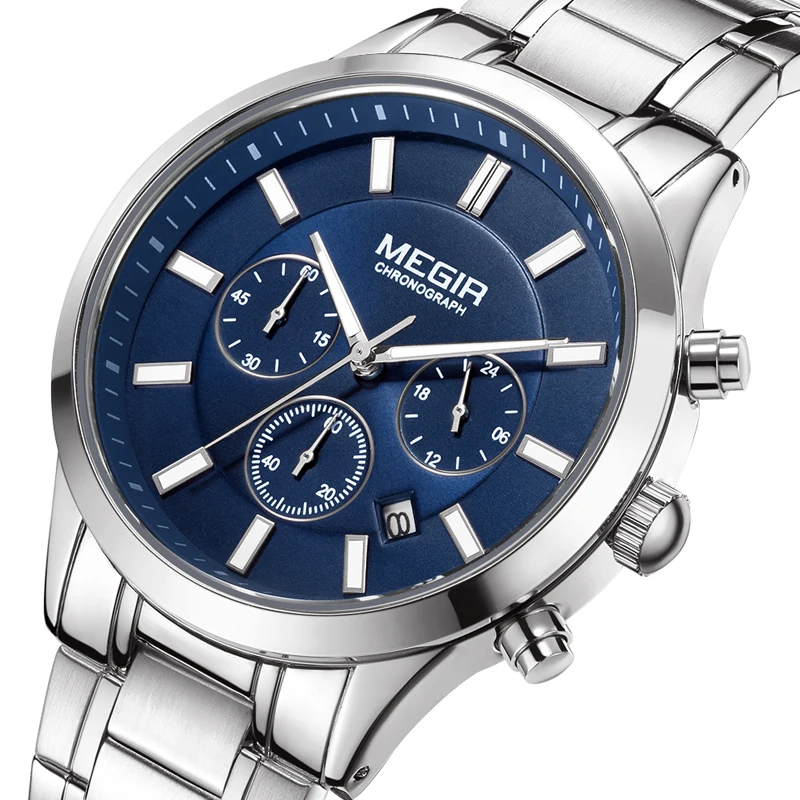 

MEGIR Top Brand Luxury Men's Watches with Stainless Steel Band Chronograph Gold Black Quartz Wrist Watch for Men Montre Homme