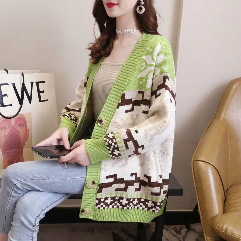 

Spring and autumn relaxed lazy wind sweater coat women cover meat show thin knitwear cardigan versatile foreign style with thick