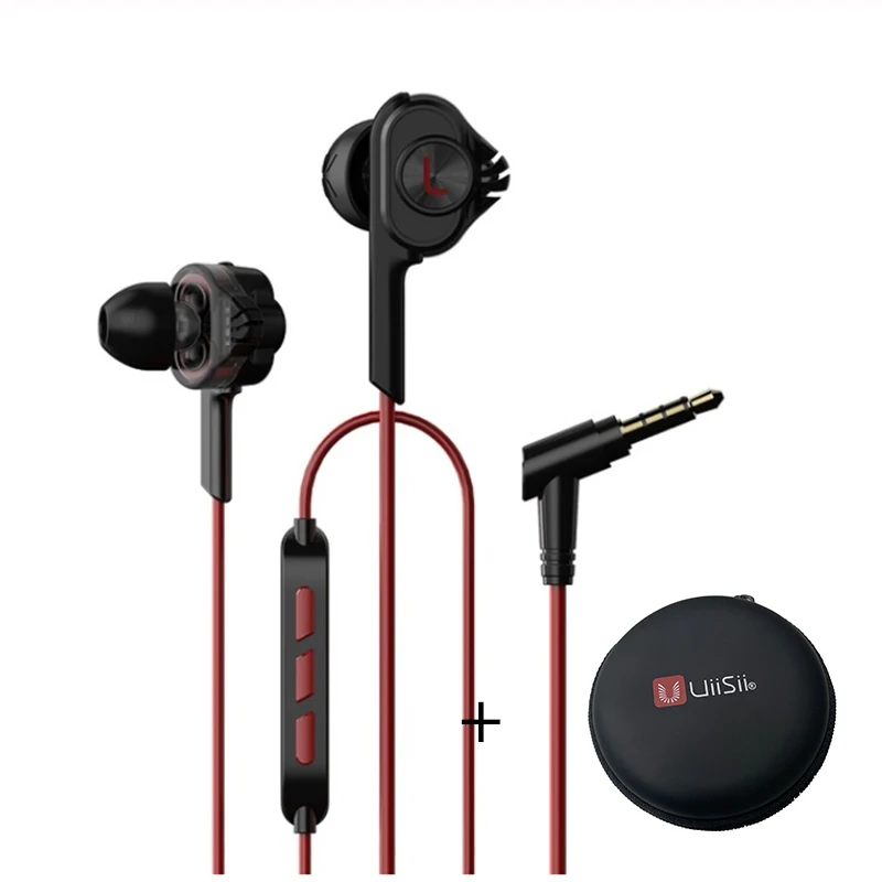 Uiisii наушники BA-T6 с двойным драйвером, шумоизоляция, Hi-Fi стерео наушники для спорта, музыки, игр, наушники для IOS и Android - Цвет: Red And Box