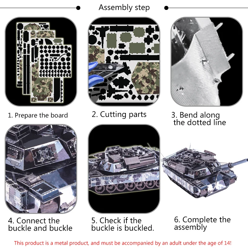 

Creative Toy Metal Jigsaw 3d Tank Model Assembling Kit Stainless Steel DIY Hand Assembled Adult Collection Kids Puzzle Toy