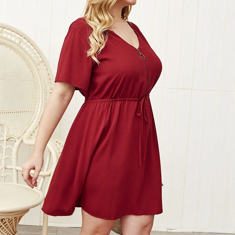 Сексуальная Линия платье размера плюс для женщин Летнее объемное миди платья с v