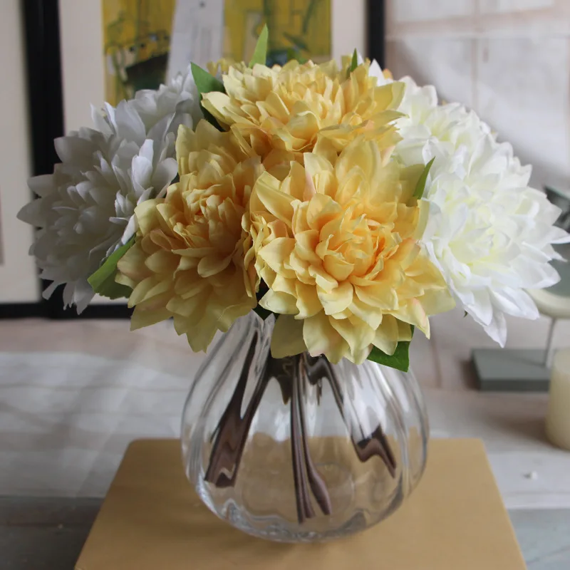 

1Pc Creative Yellow Bunch of 3 Simulation Beautiful Flowers Shooting Props Home Living Room Party Wedding Desktop Decorations