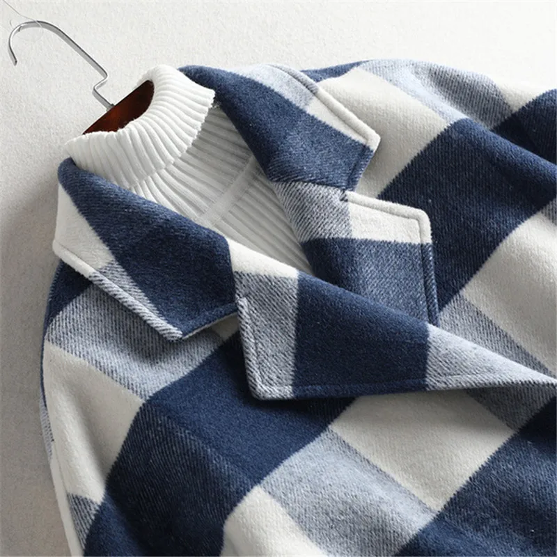 Женское шерстяное пальто осенне зимняя верхняя одежда в клетку средней длины с