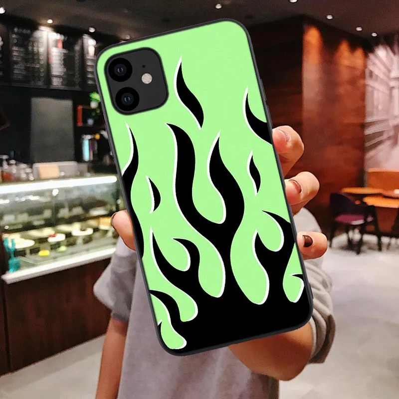 

Matte silicone Phone Case For iPhone 11 Pro Max Cool green flame Back Cover For iPhone 11 XR X XS Max 8 7 6 6S Plus 5S SE 2020