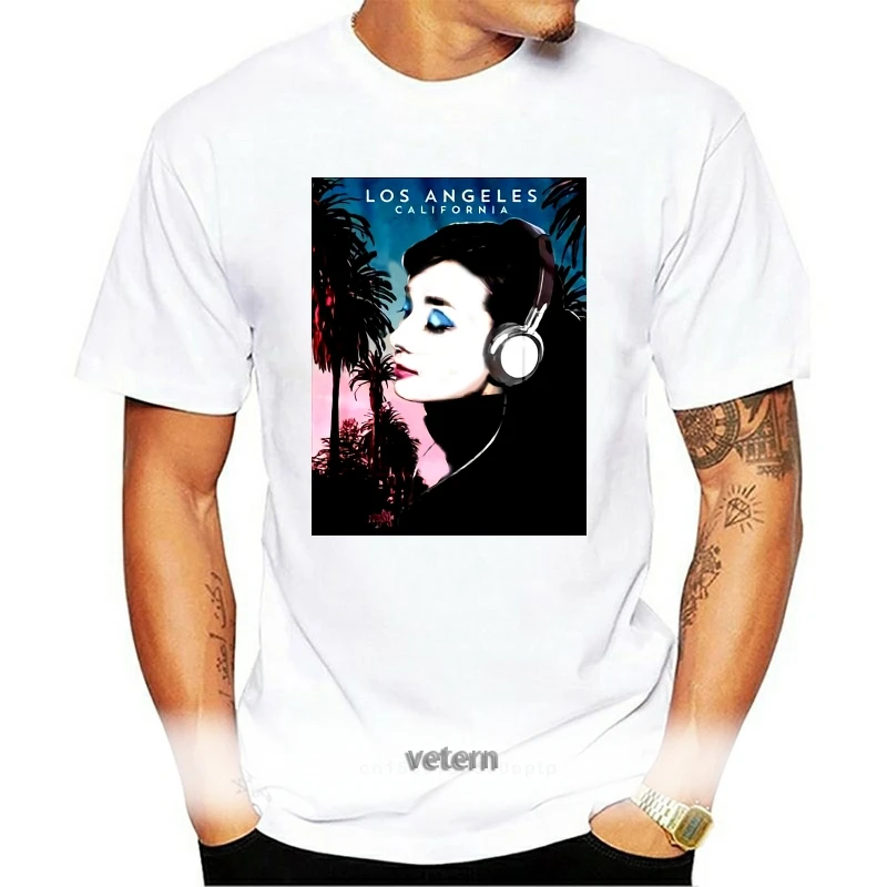 

Audrey Hepburn With Headphones Los Angeles California Adult T Shirt
