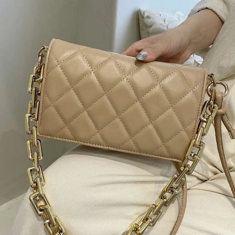 

Thick Chain Quilted Shoulder Bags for Women Luxury Leather Crossbody Bag Rhombus Lattice Messenger Bag Ladys Small Flap Handbags