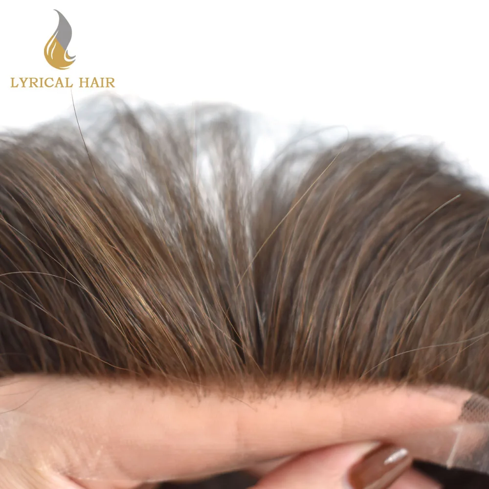 

Transparent French Lace Mens Toupee Human Hair Repalcement System All Fine Lace Hairpieces Light Density Bleached Knots Wig