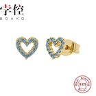 Женские бирюзовые серьги-гвоздики в форме сердца из серебра 925 пробы