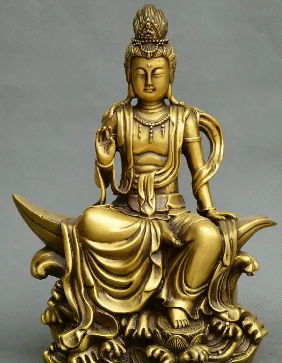 

Китайская тибетская буддистская старинная Бронзовая статуя Kwan-yin гуанинь Лотос Цветочная богиня