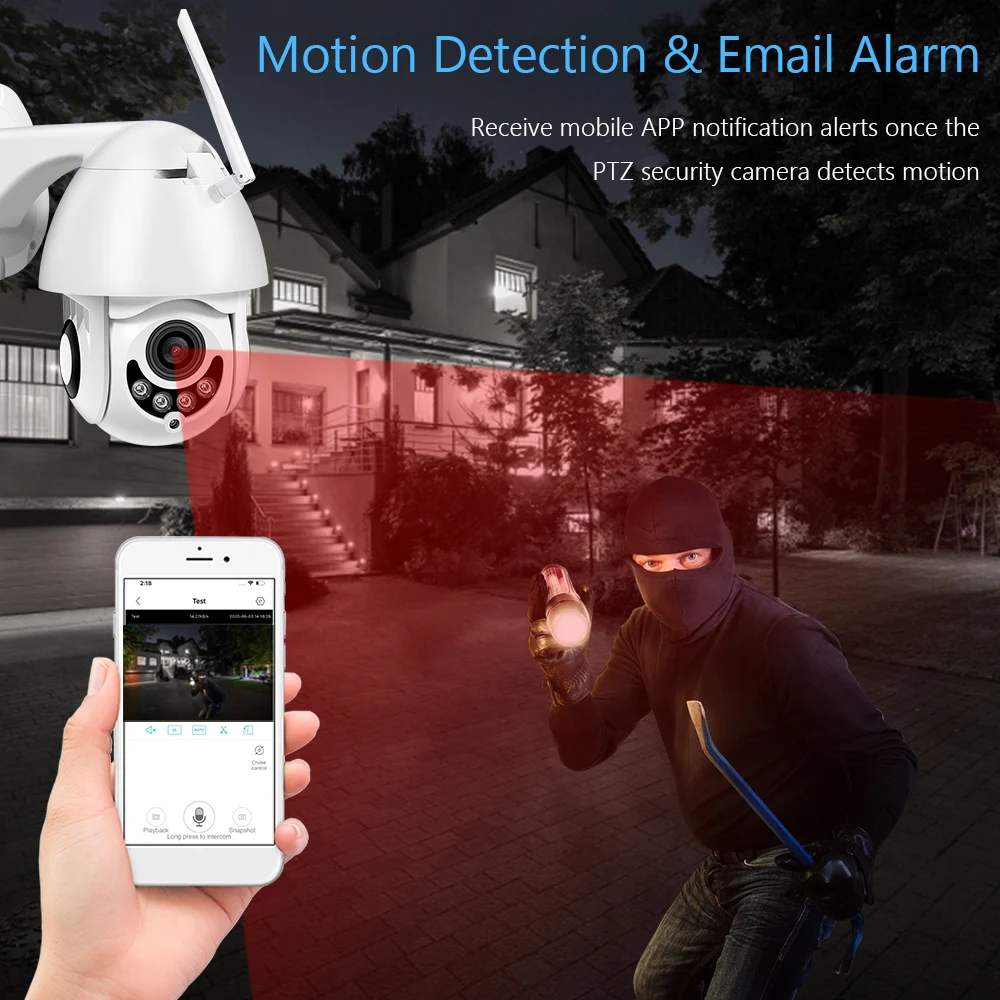 

Wireless WiFi PTZ Camera Outdoor 1080P Full HD 5X Optical Zoom Surveillance Camera Support Night Vision,2-Way Audio