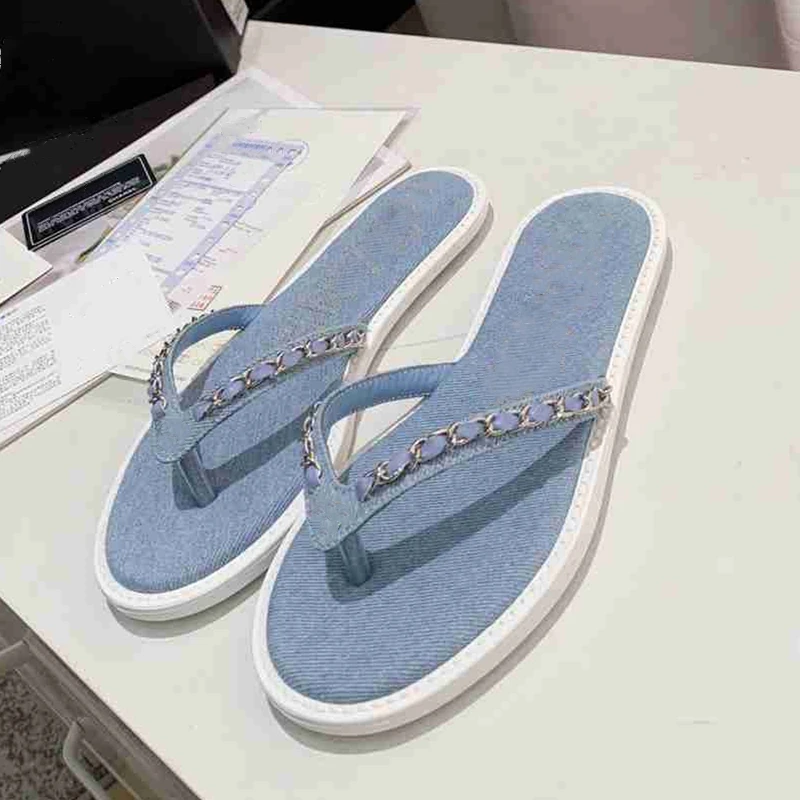 

Women Summer Shoes Female Concise Slippers Fashion Chain Chaussure Career Peep Toe Shoes Ladies Blue Slides Outdoor Flip Flop