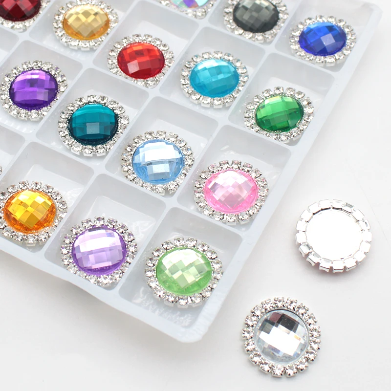 

Round Flat Snap Buttons Acrylic Resin with Rhinestone Buttons for Clothing in Silver Metal Sew on Diy Trim