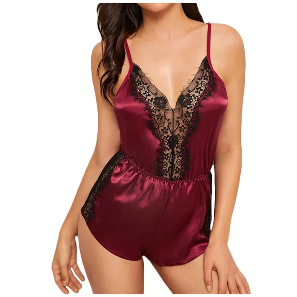 Женское атласное Кружевное боди сексуальные комбинезоны эротическое женское
