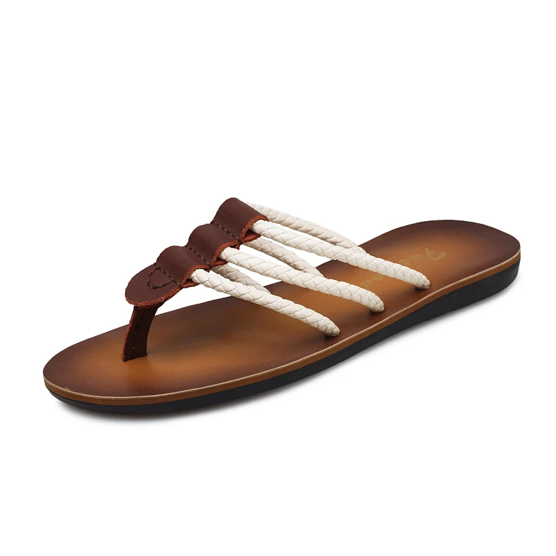 

New Summer Men Slippers Fashion Beach Sandals Comfort Leather Men Casual Shoes Non-slip Flip Flops T-Strap Open Toe Slippers Hot